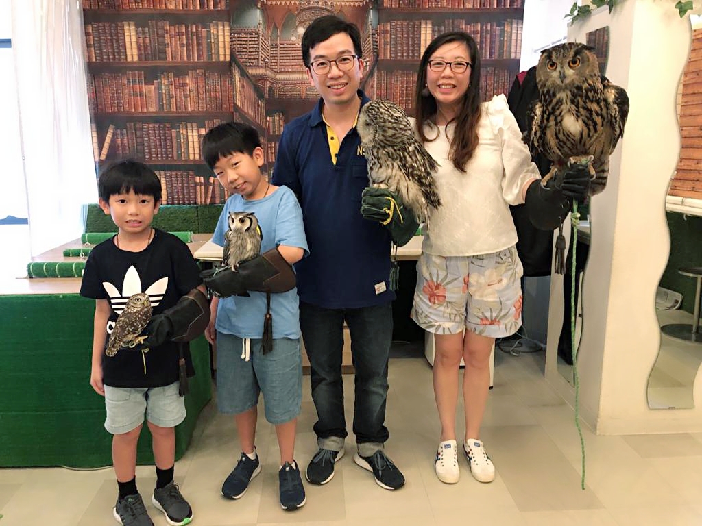 Family photo at Osaka Owl Cafe