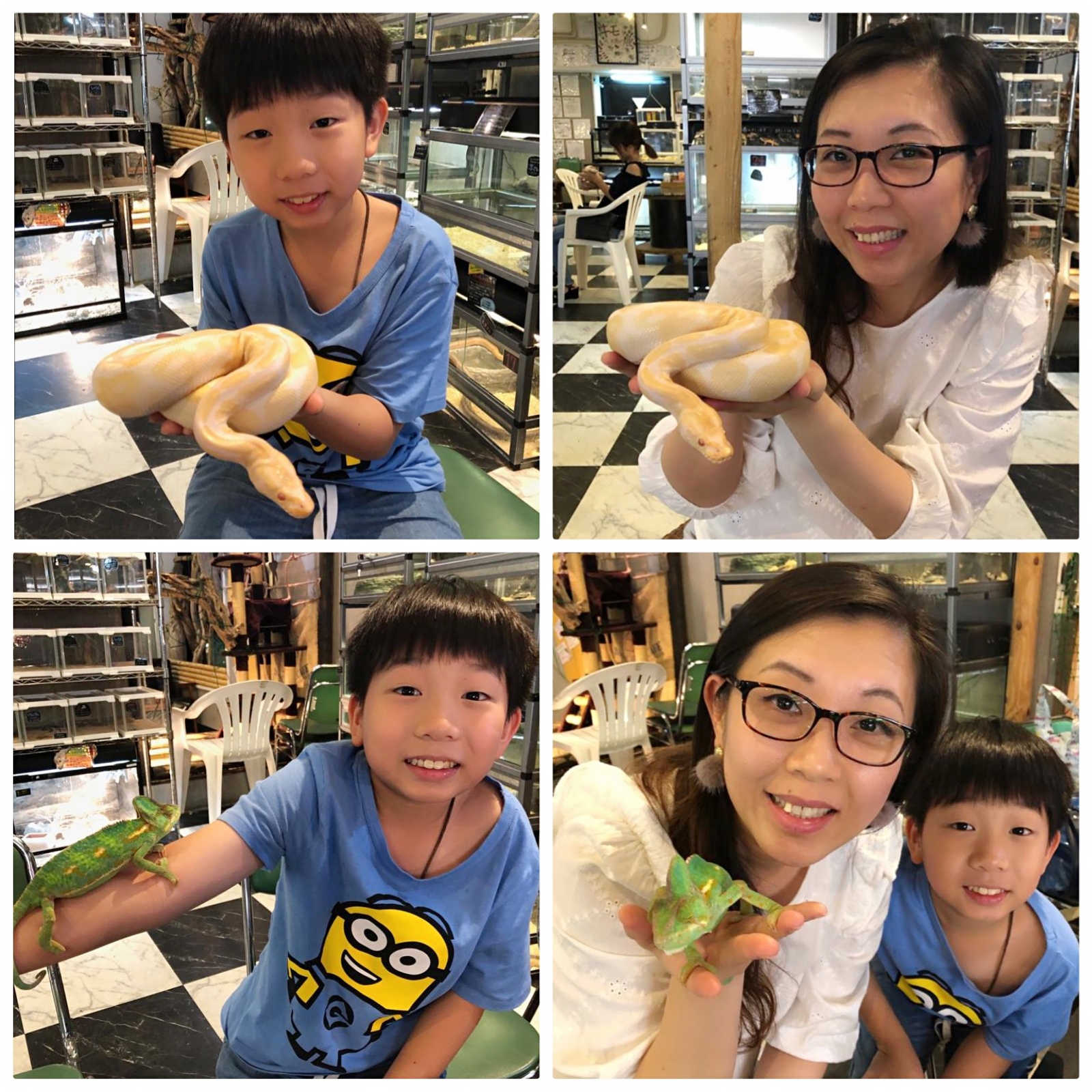 mother and child photos at Osaka Reptiles Cafe