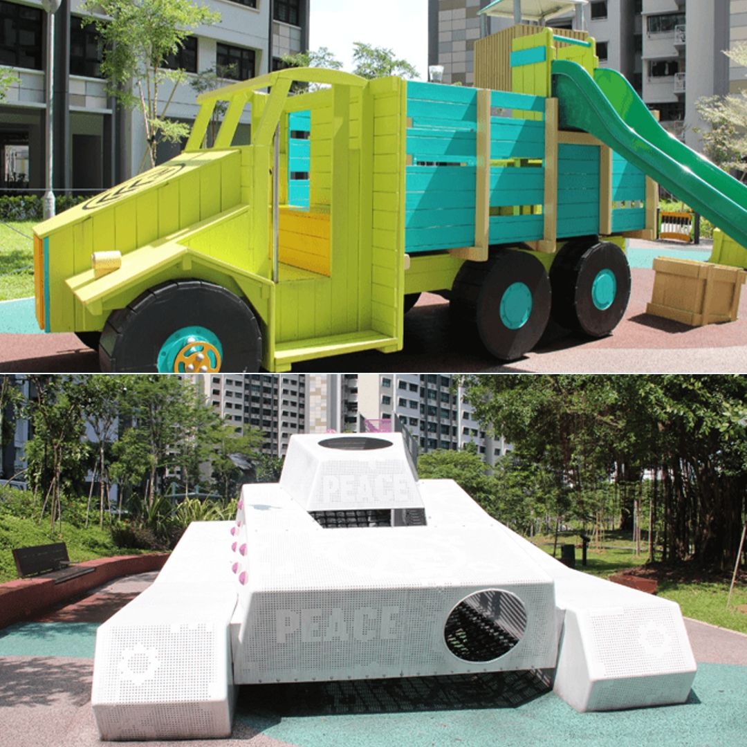 military truck and tank themed outdoor playgrounds