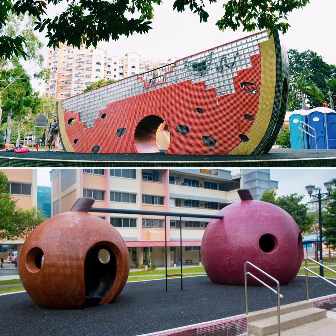 watermelon and mangosteen themed outdoor playgrounds